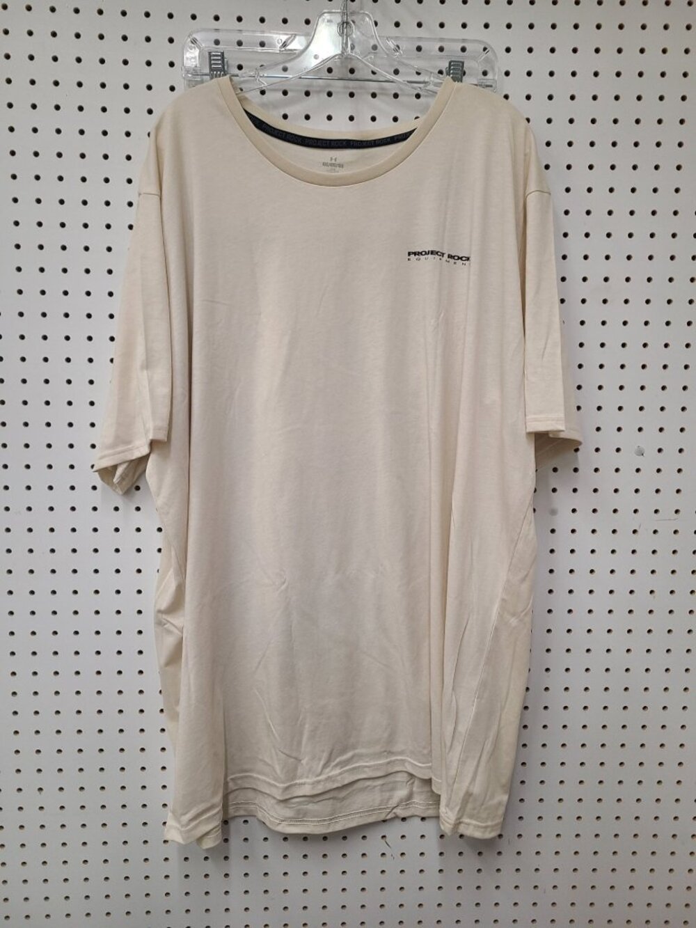 Under Armour Project Rock Mens Graphic T-Shirt 4XL Loose Fit Cotton Beige